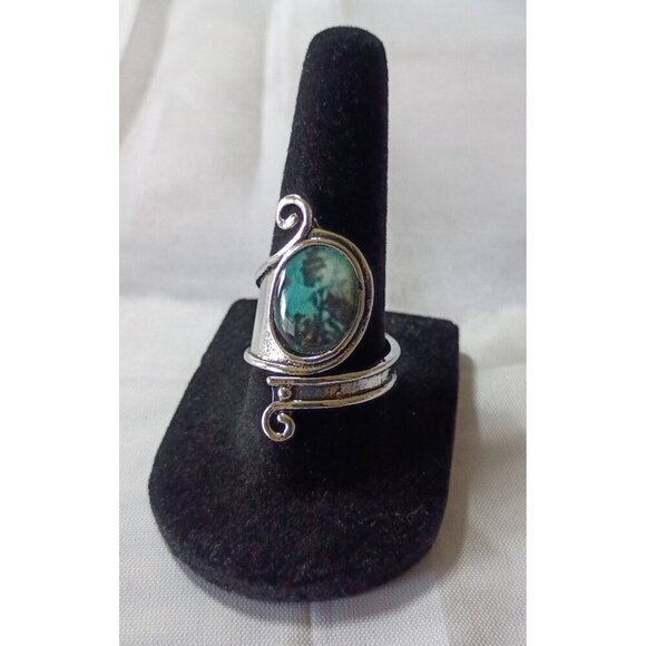 Vintage Style Synthetic Turquoise Ring Adjustable Silvertone NIB Gift Box - Picture 4 of 4